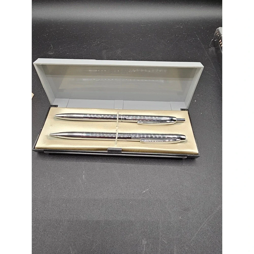 Vintage Autopoint Pen and Mechanical Pencil Set Chrome with Original Case